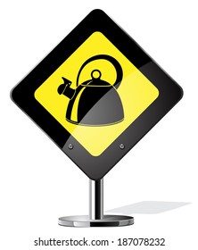 Teapot sign. Road Yellow warning sign