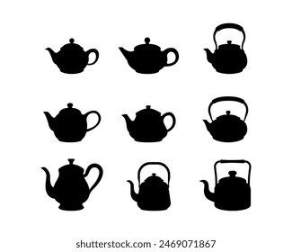 Teapot silhouette vector isolated on white background.