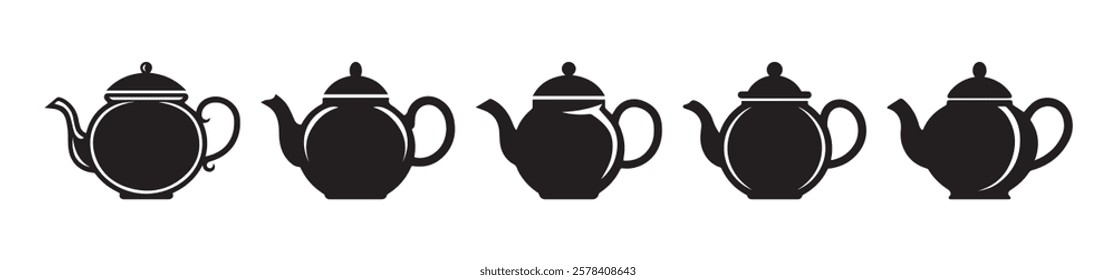 Teapot Silhouettes On White Background