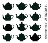 Teapot silhouettes in various styles. isolated vector on white background.