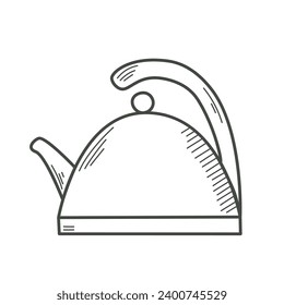 Teapot simple doodle sketch style clip art. Home kettle for making hot tea, coffee, cocoa. Hand drawn ink utensil item. isolated vector illustration