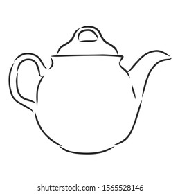 Teapot sketch, contour vector illustration 