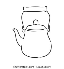 Teapot sketch, contour vector illustration 