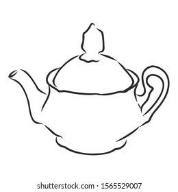 Teapot sketch, contour vector illustration 
