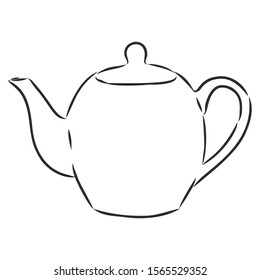 Teapot sketch, contour vector illustration 