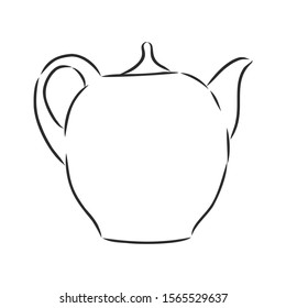 Teapot sketch, contour vector illustration 