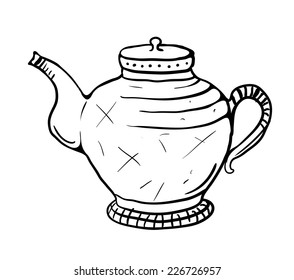 Teapot sketch, contour vector illustration