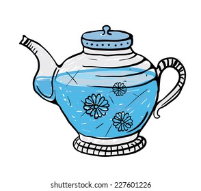 Esbozo de tetera, ilustración del vector contorno