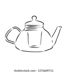 Teapot sketch, cookware, vector illustration 