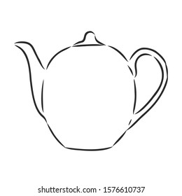 Teapot sketch, cookware, vector illustration 