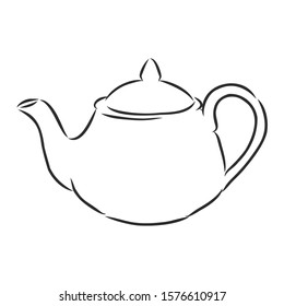 Teapot sketch, cookware, vector illustration 