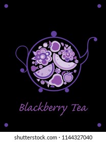 Teapot sketch with fruit and berries tea for your design