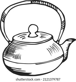 Teapot sketch. Old kettle. Boiling water utensil