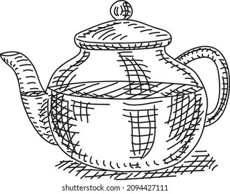 Teapot. Sketchy hand-drawn vector illustration.