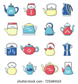 Teapot sport icons set. Cartoon illustration of 16 teapot vector icons for web