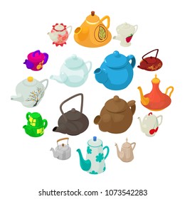 Teapot sport icons set. Isometric illustration of 16 teapot vector icons for web