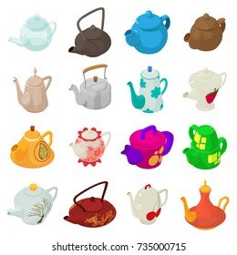 Teapot sport icons set. Isometric illustration of 16 teapot vector icons for web