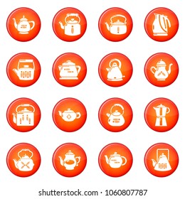 Teapot sport icons set vector red circle isolated on white background 