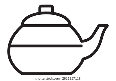 Teapot with Spout and Handle, Minimalist Black and White Line Drawing Featuring Simple, Outline, Kitchen with Drinkware and Ceramic Elements for Hot
