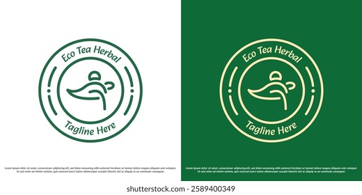 Teapot stamp vector logo design illustration. Tea kettle silhouette nature leaf leaves teatime drink beverage cafe restaurant. Simple minimal vector icon symbol.