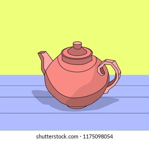 teapot stands on a table, vector