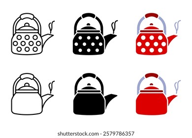 Teapot with steam icon. Kettle with boiling water sign. Kitchen utensil symbol. Teakettle illustration.