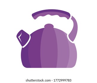 Teapot steel vector icon flat style. Violet kettle on isolated background. Warm comfort in your home. Vigorous start of the morning.
