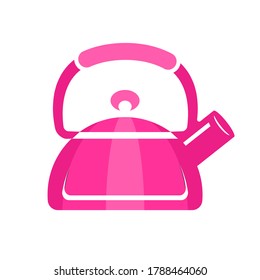 Teapot steel vector icon flat style. Pink kettle on isolated background. Warm comfort in your home. Vigorous start of the morning.