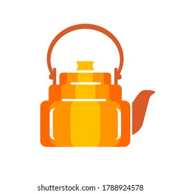 Icono de vector de acero de tetera estilo plano. El hervidor de agua es de color naranja en un fondo aislado. Confort cálido en tu casa. Vigoroso comienzo de la mañana.