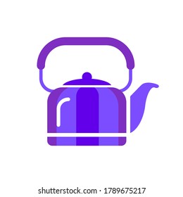Teapot steel vector icon flat style. Blue kettle on isolated background. Warm comfort in your home. Vigorous start of the morning.