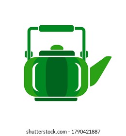 Teapot steel vector icon flat style. Green kettle on isolated background. Warm comfort in your home. Vigorous start of the morning.