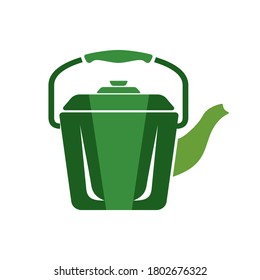 Icono de vector de acero de tetera estilo plano. El hervidor verde en un entorno aislado. Confort cálido en tu casa. Vigoroso comienzo de la mañana.