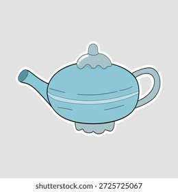 Teekannen-Aufkleber. Eine Vektorgrafik einer süßen blauen Teekanne, ideal für Tee-bezogene Inhalte, Küchendekoration, Einladungen und gemütliche Designs