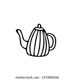 teapot with stripes. Element in hand drawn Scandinavian style. icon in simple liner. card, poster, menu. tea ceremony.