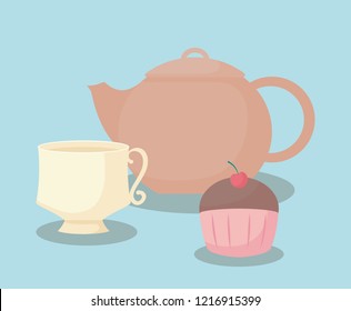 teapot with sweet cupcake