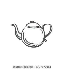 Teapot for tea ceremony vector graphic illustration. Hand drawn isolated vessel for hot drinks. Tableweare, table setting item tea set. Black and white doodle clipart for food desing, cottagecore vibe