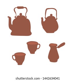 
Teapot, tea coffee, cup and candy clip art cartoon Scandinavian style. Tea time vector hand drawn concept illustration. Coffee time. Cafe poster, tea logo