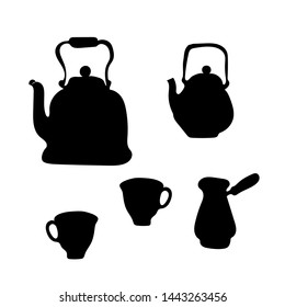
Teapot, tea coffee, cup and candy clip art cartoon Scandinavian style. Tea time vector hand drawn concept illustration. Coffee time. Cafe poster, tea logo