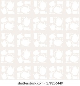 teapot, tea cup and tea spoon seamless pattern