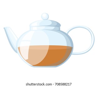Teapot tea cup vector illustration isolated on white.
