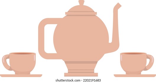Teapot with tea cups. Coffee set. Hot drink symbol