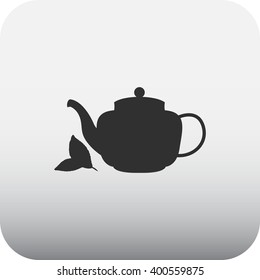 Teapot with tea leaf sign black simple icon on  background