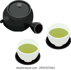 Teapot, Tea,  Leaves, Teacup, Icon, Illustration, Vector, Japanese , Drinkware, Accessories, Utensils, Beverage