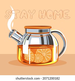 Teapot with tea. Stay at home