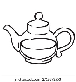 Bule com chá. Ilustração vetorial em estilo de rabiscar.