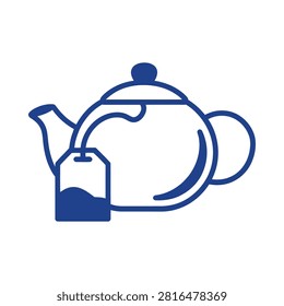 Teapot With Teabag Flat Icon Blue Silhouette On White Background
