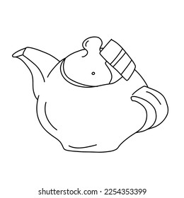 Teekanne mit Teebeutel im Inneren einer Doodle-Skizze Symbol einzeln auf Weiß. Einfach handgezeichneter Rahmenstil. Tea time. Für Café-Menü Flyer Karte. Vektorgrafik.