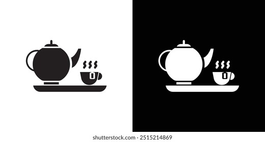 Teapot with teabag on cup icon Thin line flat illustration