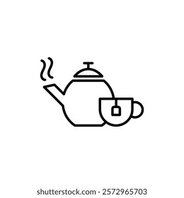 Teapot with teabag on cup icon simple vector symbol