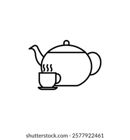 Teapot with teabag on cup icon Flat illustration sign